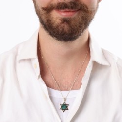 Large 14K Gold Men's Star of David Pendant with Engraved Chai on Eilat