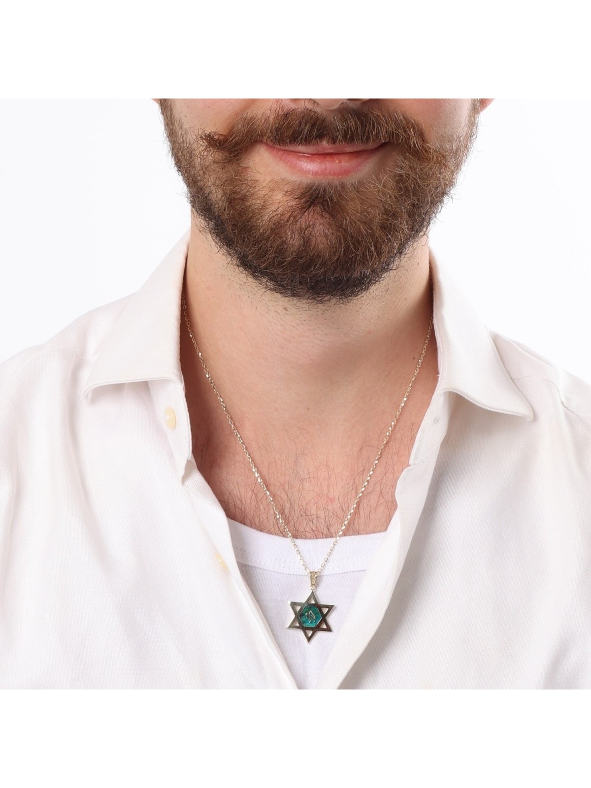 Large 14K Gold Men's Star of David Pendant with Engraved Chai on Eilat