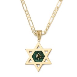 Large 14K Gold Men's Star of David Pendant with Engraved Chai on Eilat