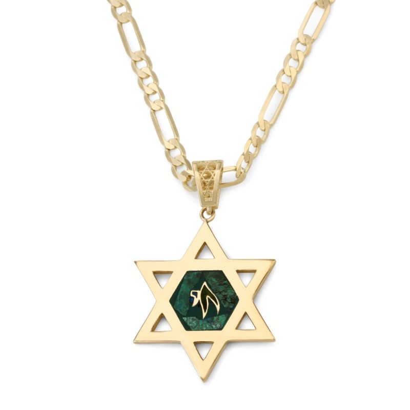 תליון מגן דוד גדול זהב 14K לגברים עם חריטת חי באילת