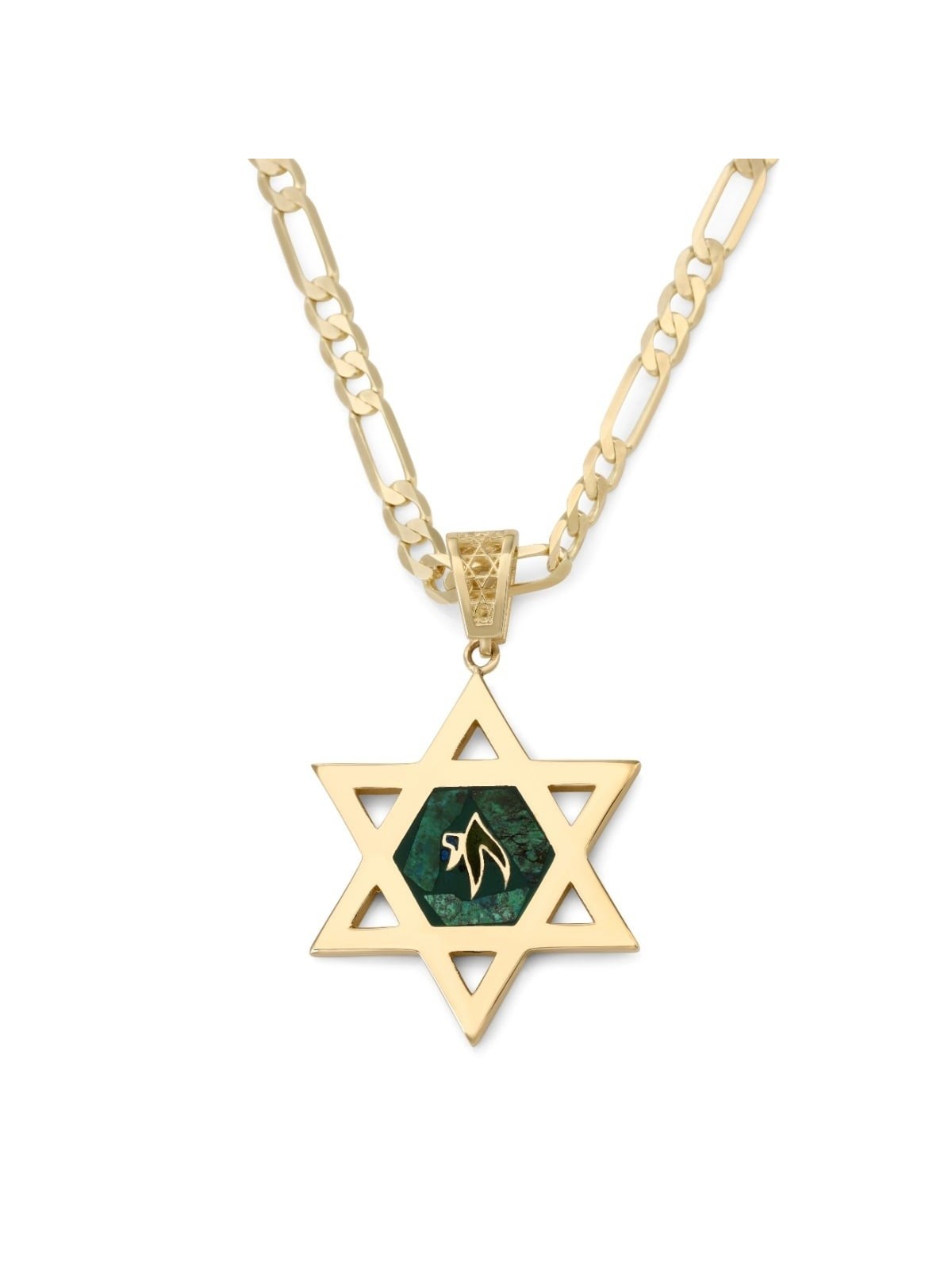 Grand pendentif étoile de David pour homme en or 14 carats avec Chai gravé sur Eilat