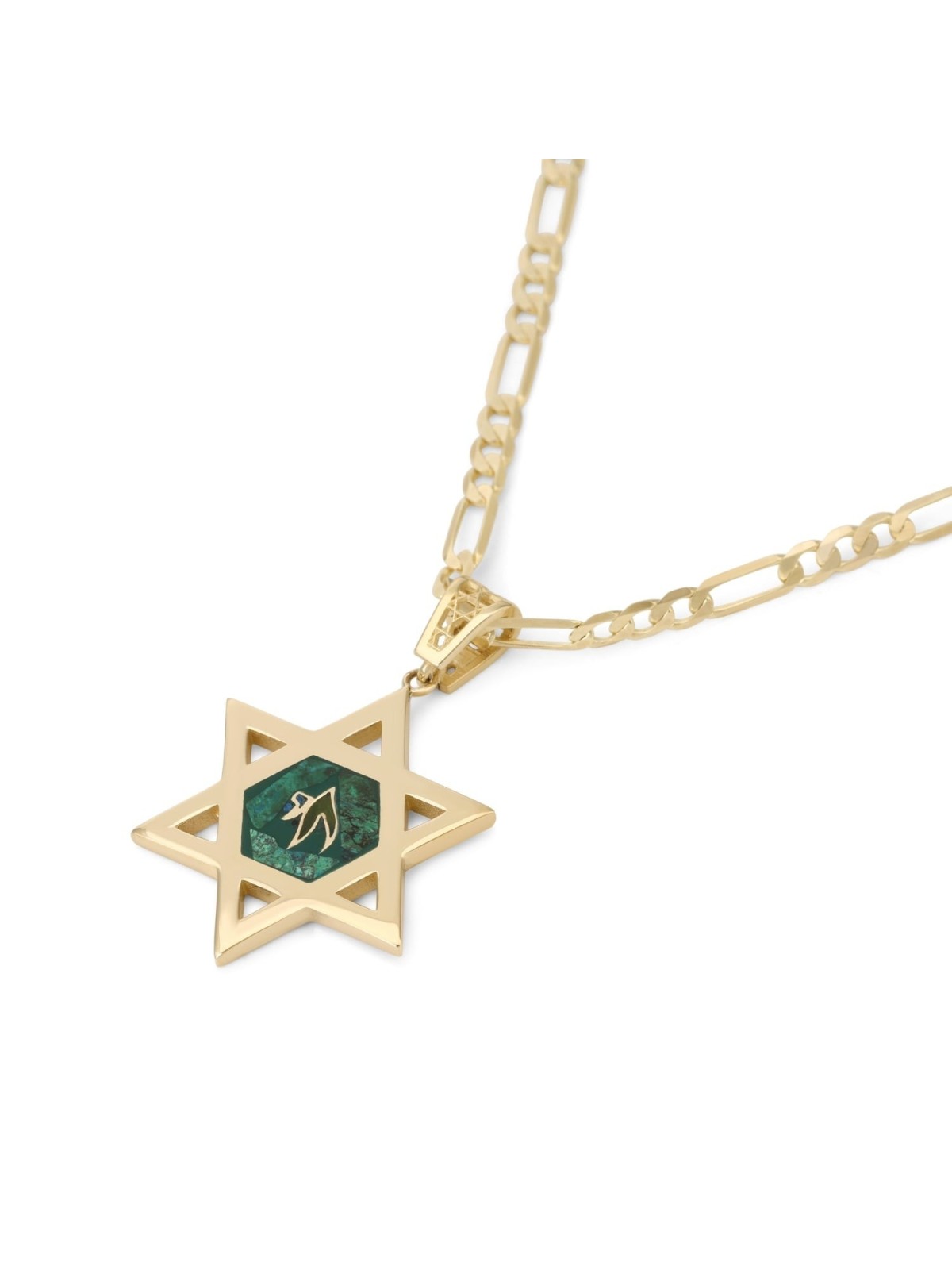 Large 14K Gold Men's Star of David Pendant with Engraved Chai on Eilat