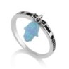 Marina Jewelry Silver Priestly Blessing Ring with Opal Hamsa - Numbers