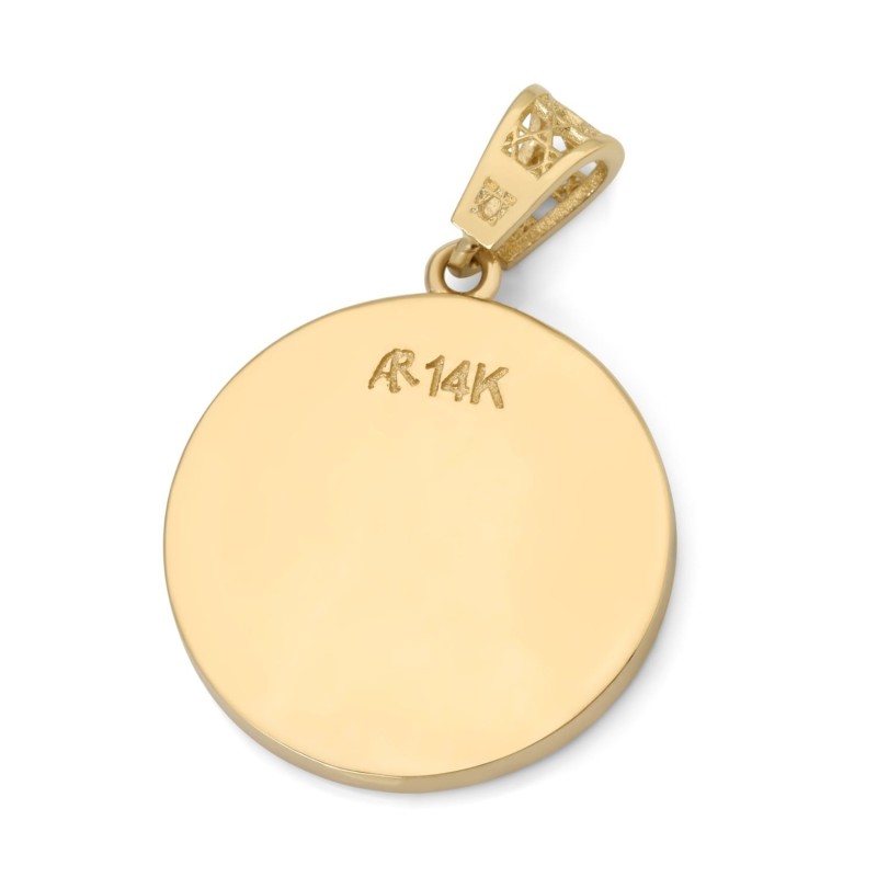 Pendentif Chai circulaire en or 14 carats et pierre d'Eilat
