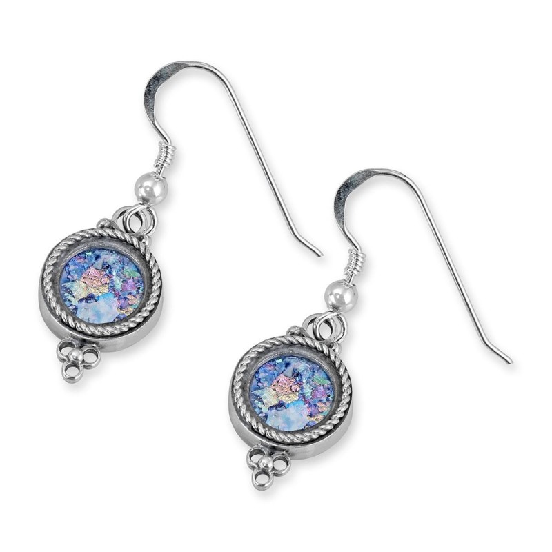 Rafael Jewelry Roman Glass and Silver Circle Earrings