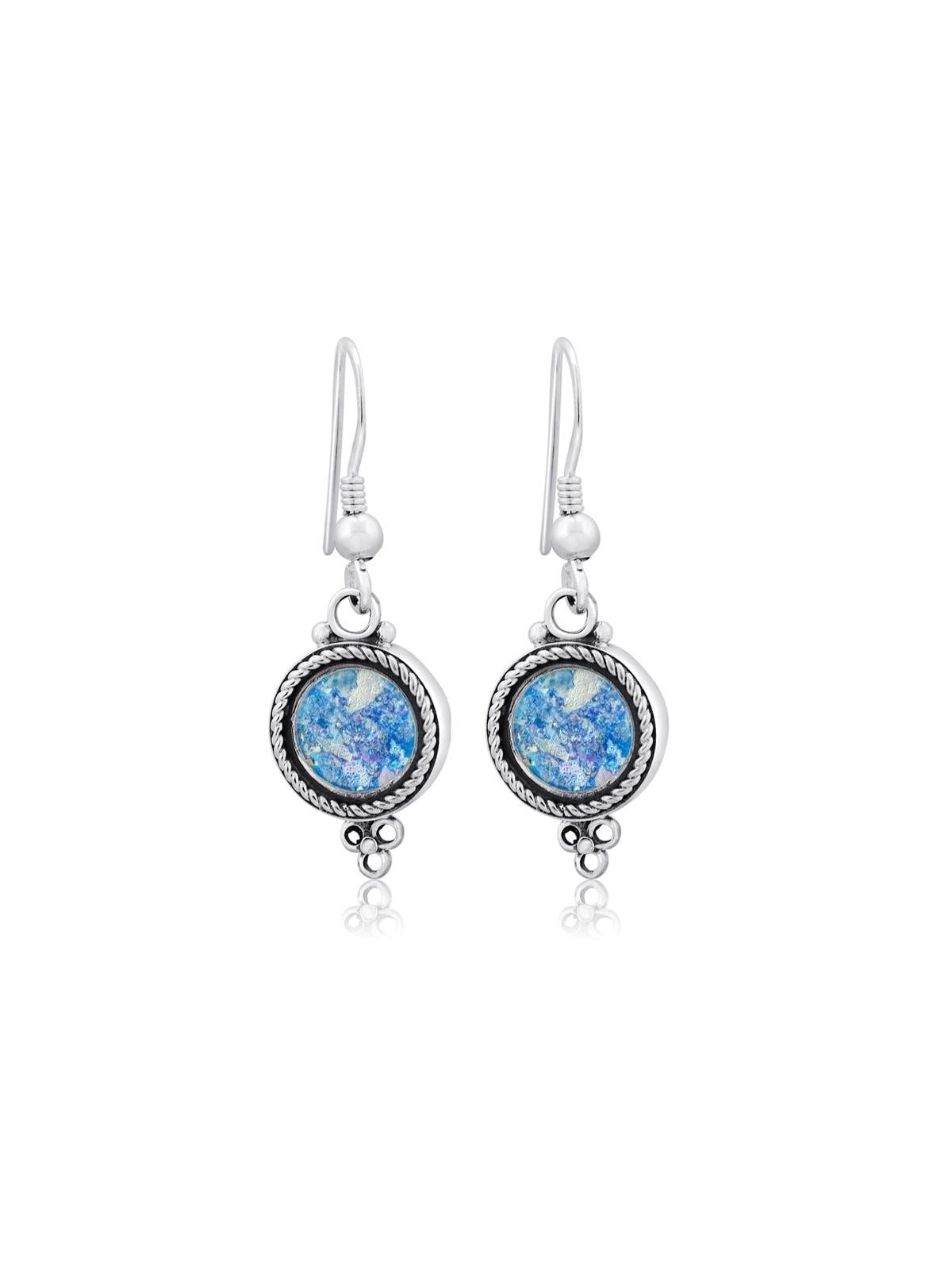 Rafael Jewelry Roman Glass and Silver Circle Earrings