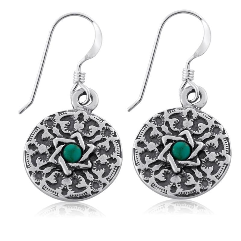 Shema Yisrael : Boucles d'oreilles étoile de David en argent sterling avec turquoise o