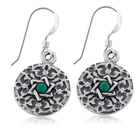 Shema Yisrael : Boucles d'oreilles étoile de David en argent sterling avec turquoise o