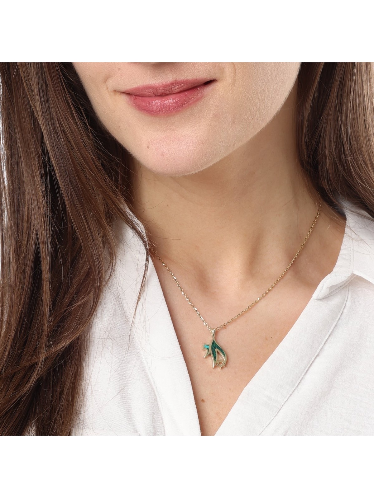 14K Gold Star of David and Eilat Stone Chai Pendant Necklace