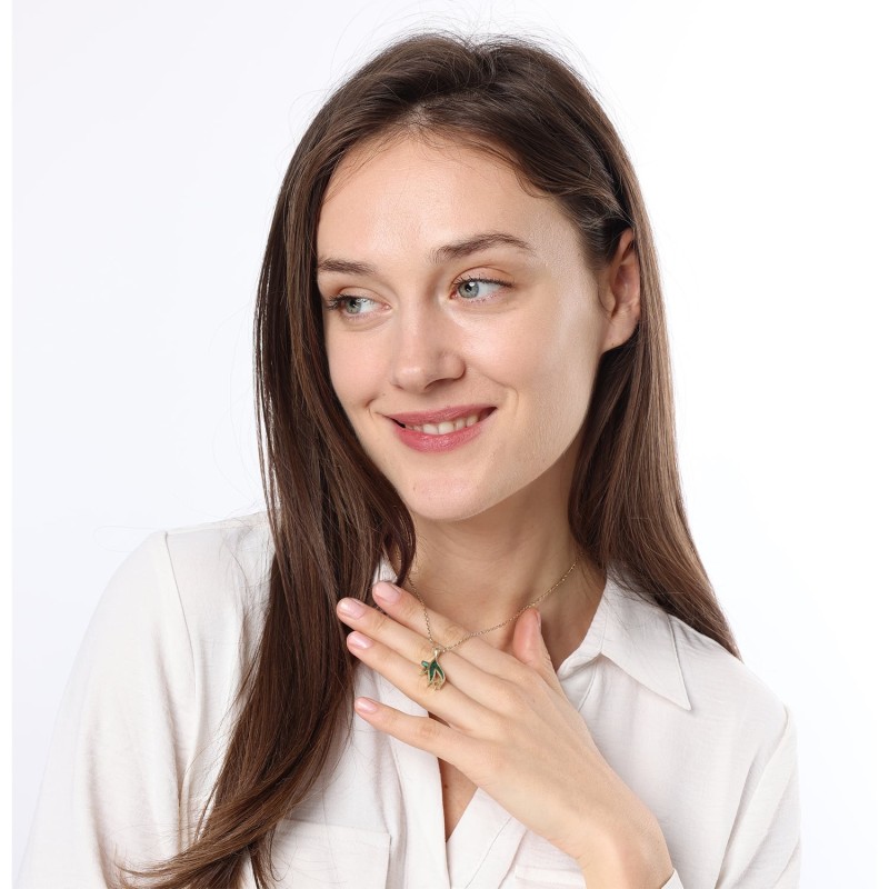 14K Gold Star of David and Eilat Stone Chai Pendant Necklace