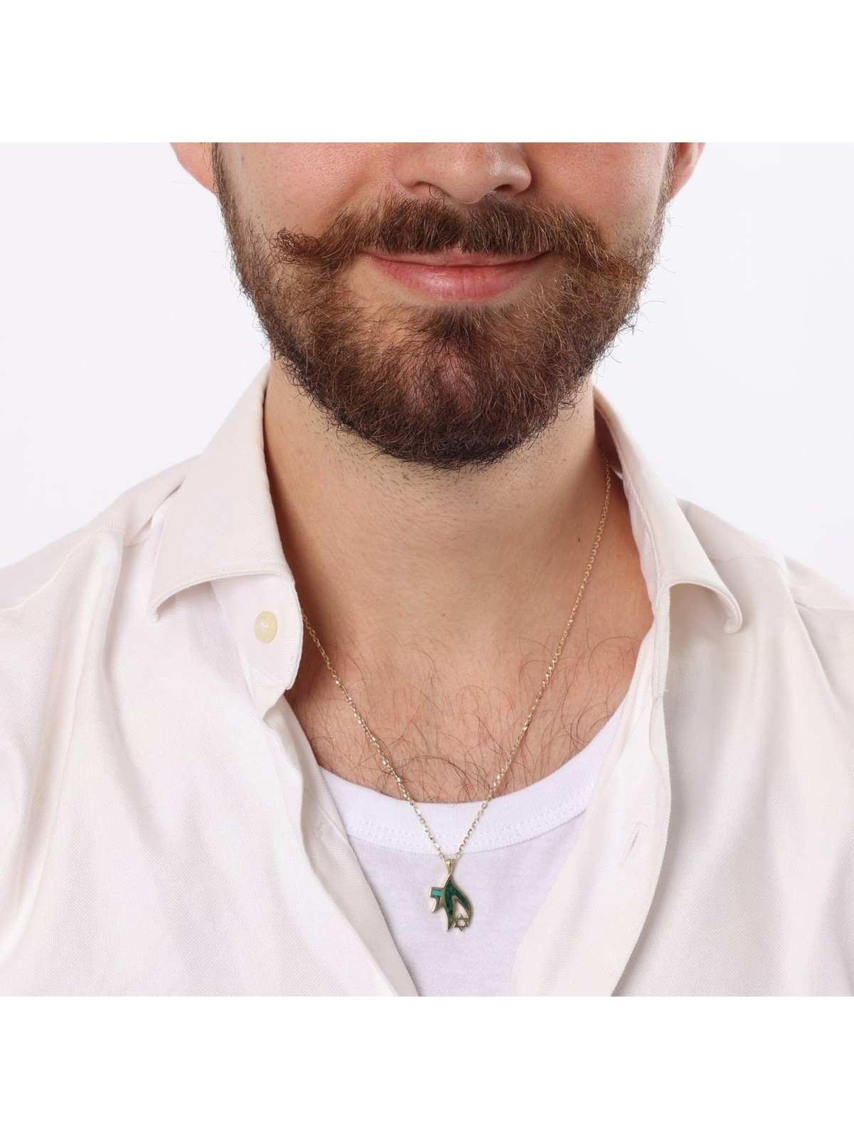 14K Gold Star of David and Eilat Stone Chai Pendant Necklace