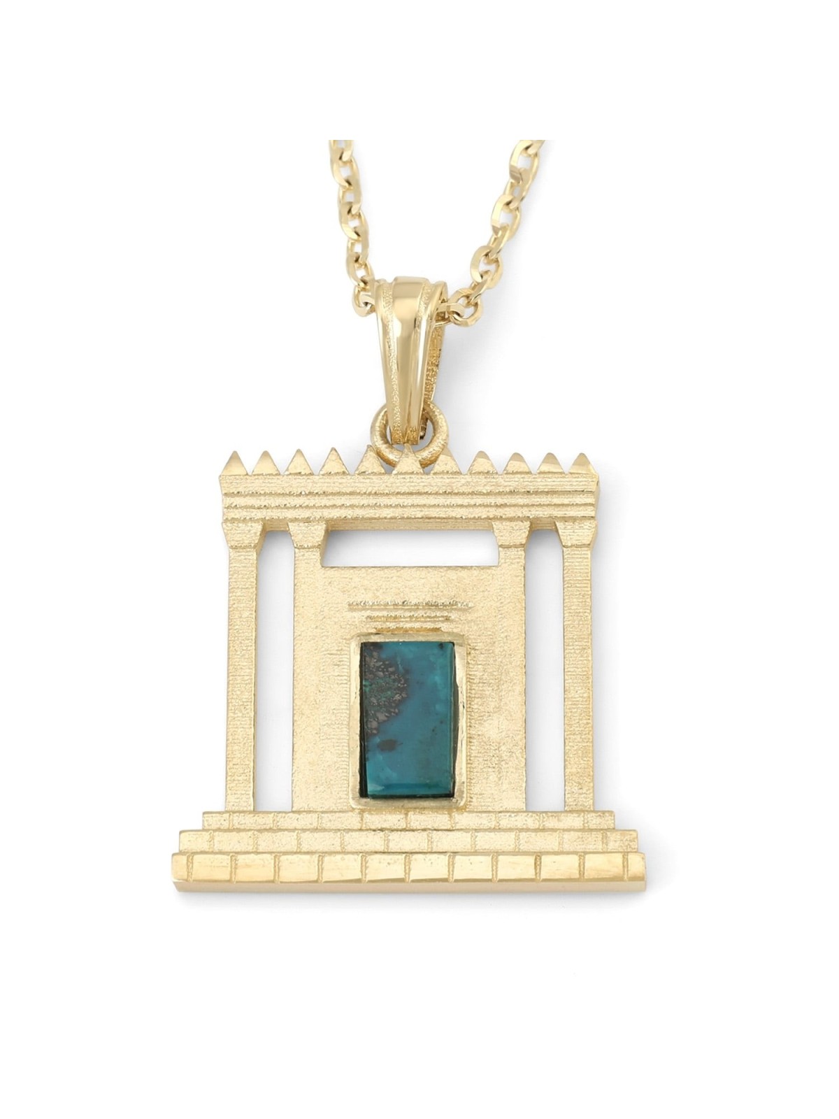 14K Gold and Eilat Stone Jerusalem Temple Beit Hamikdash Pendant Neckl