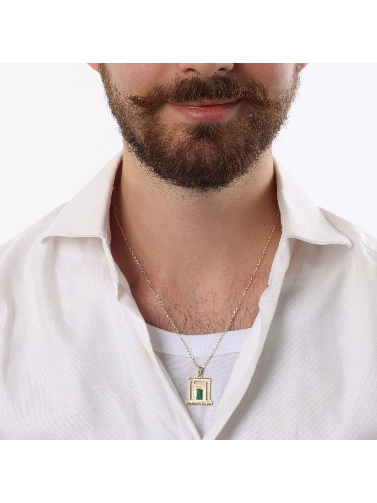 14K Gold and Eilat Stone Jerusalem Temple Beit Hamikdash Pendant Neckl