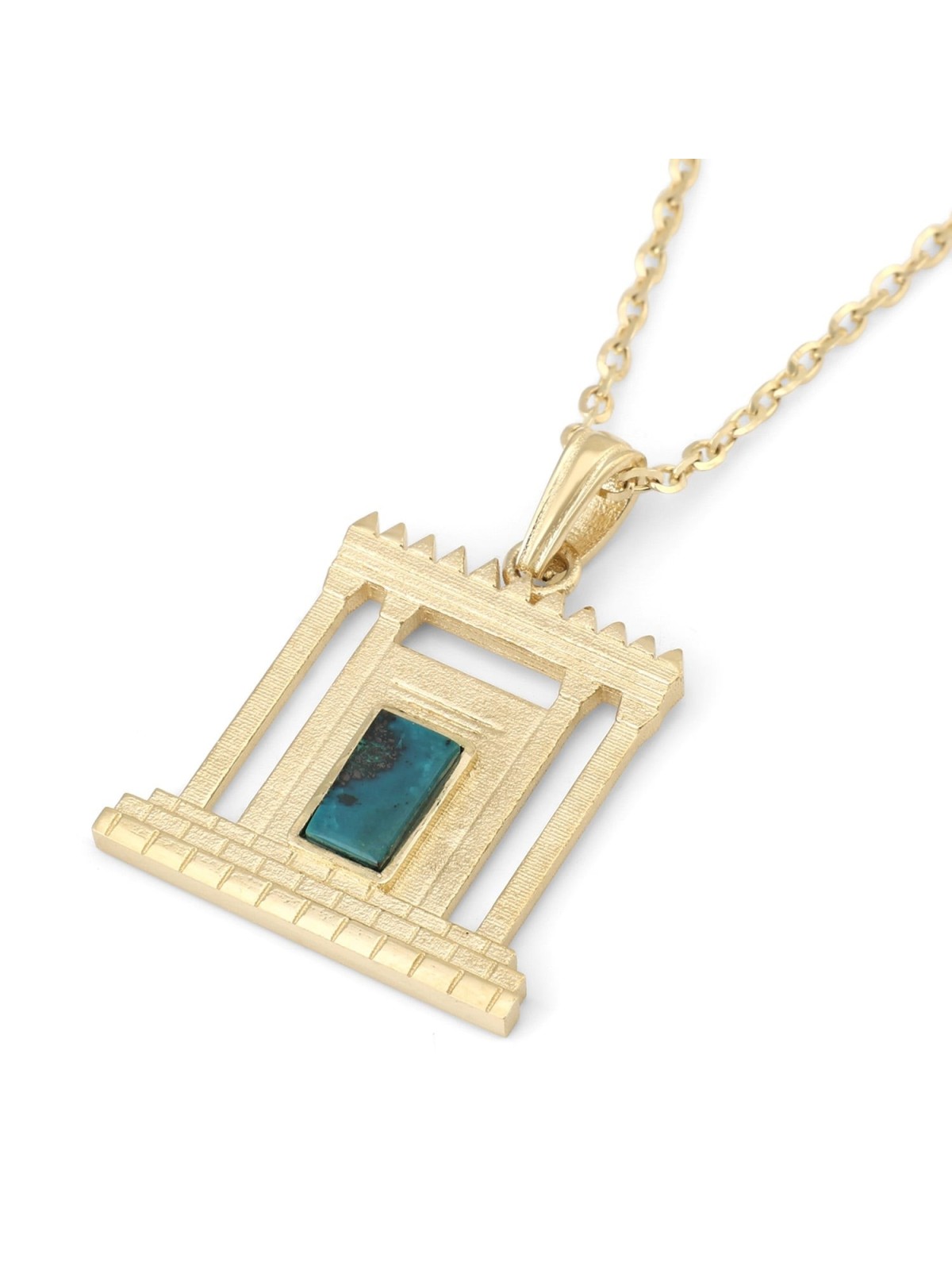 14K Gold and Eilat Stone Jerusalem Temple Beit Hamikdash Pendant Neckl