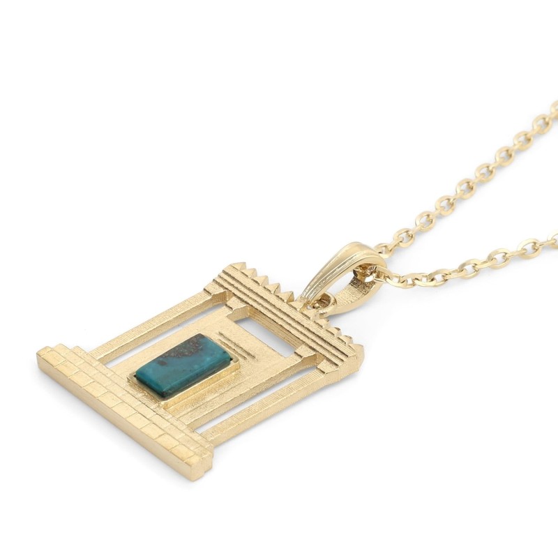 Collier pendentif en or 14 carats et pierre d'Eilat Temple de Jérusalem Beit Hamikdash