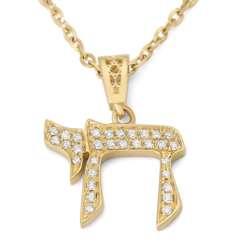 Pendentif Chai en or 14 carats avec diamants - Or jaune ou blanc