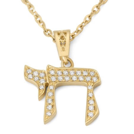 Pendentif Chai en or 14 carats avec diamants - Or jaune ou blanc