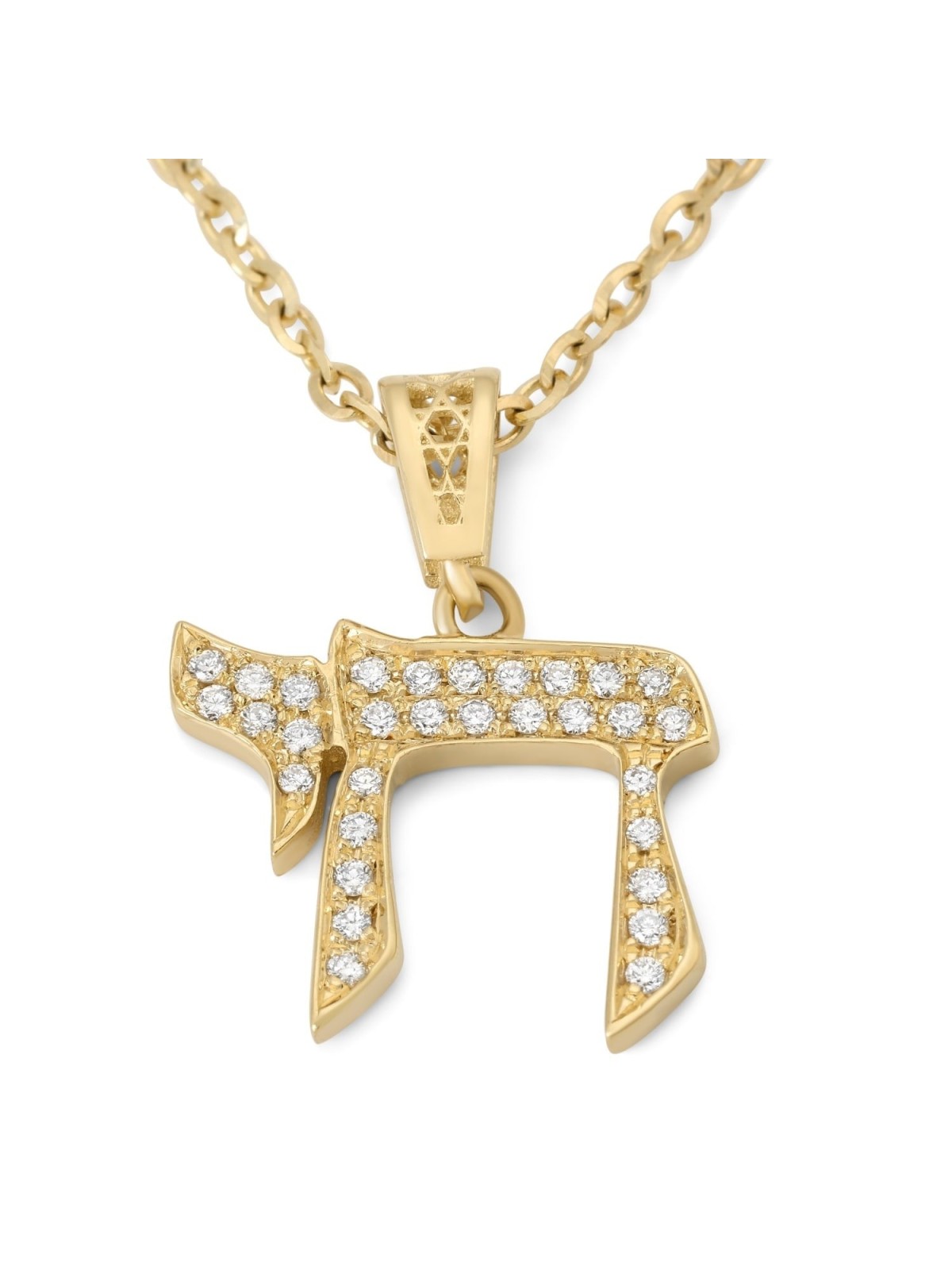 Pendentif Chai en or 14 carats avec diamants - Or jaune ou blanc