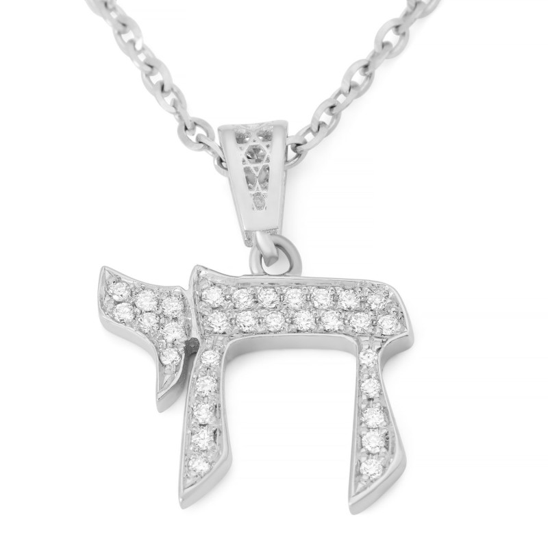 Pendentif Chai en or 14 carats avec diamants - Or jaune ou blanc