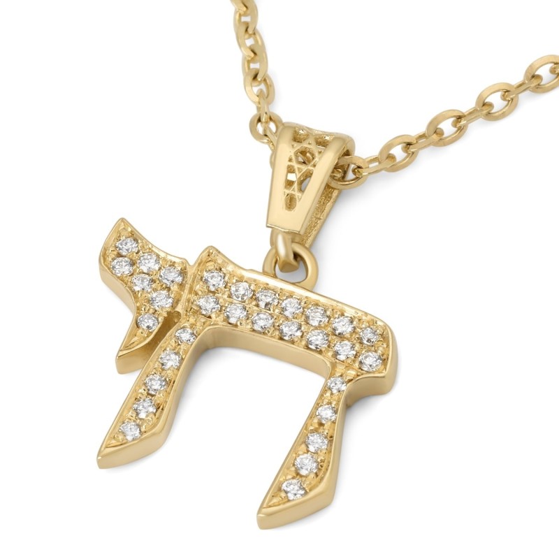 Pendentif Chai en or 14 carats avec diamants - Or jaune ou blanc