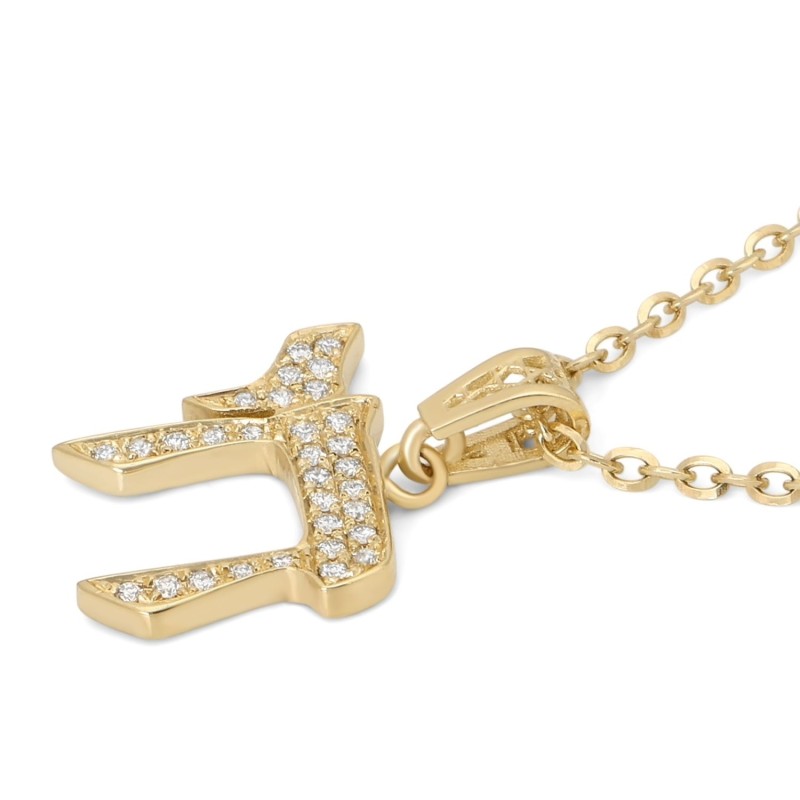 Pendentif Chai en or 14 carats avec diamants - Or jaune ou blanc