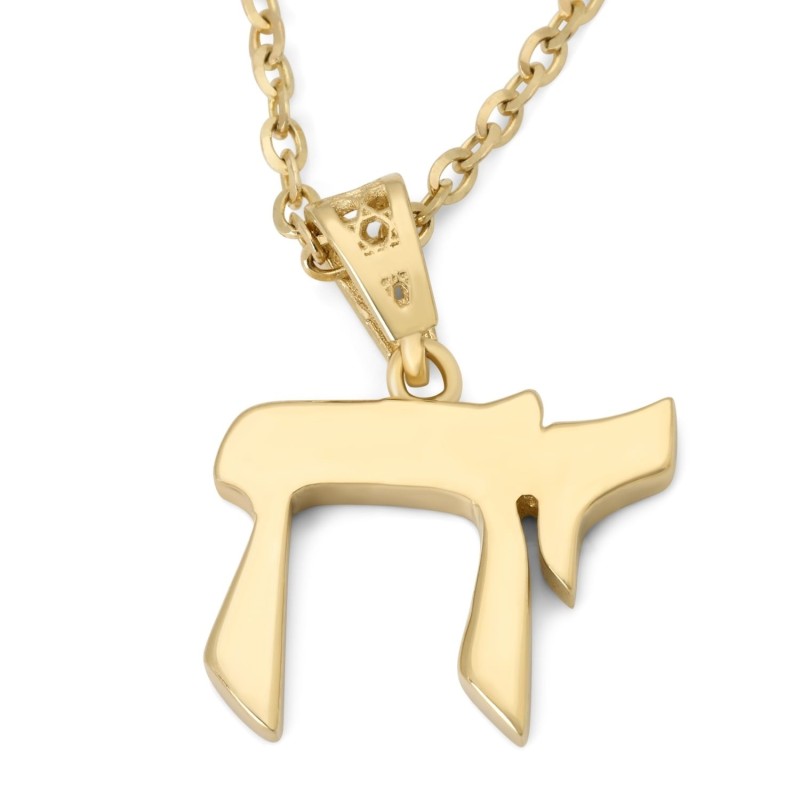 Pendentif Chai en or 14 carats avec diamants - Or jaune ou blanc