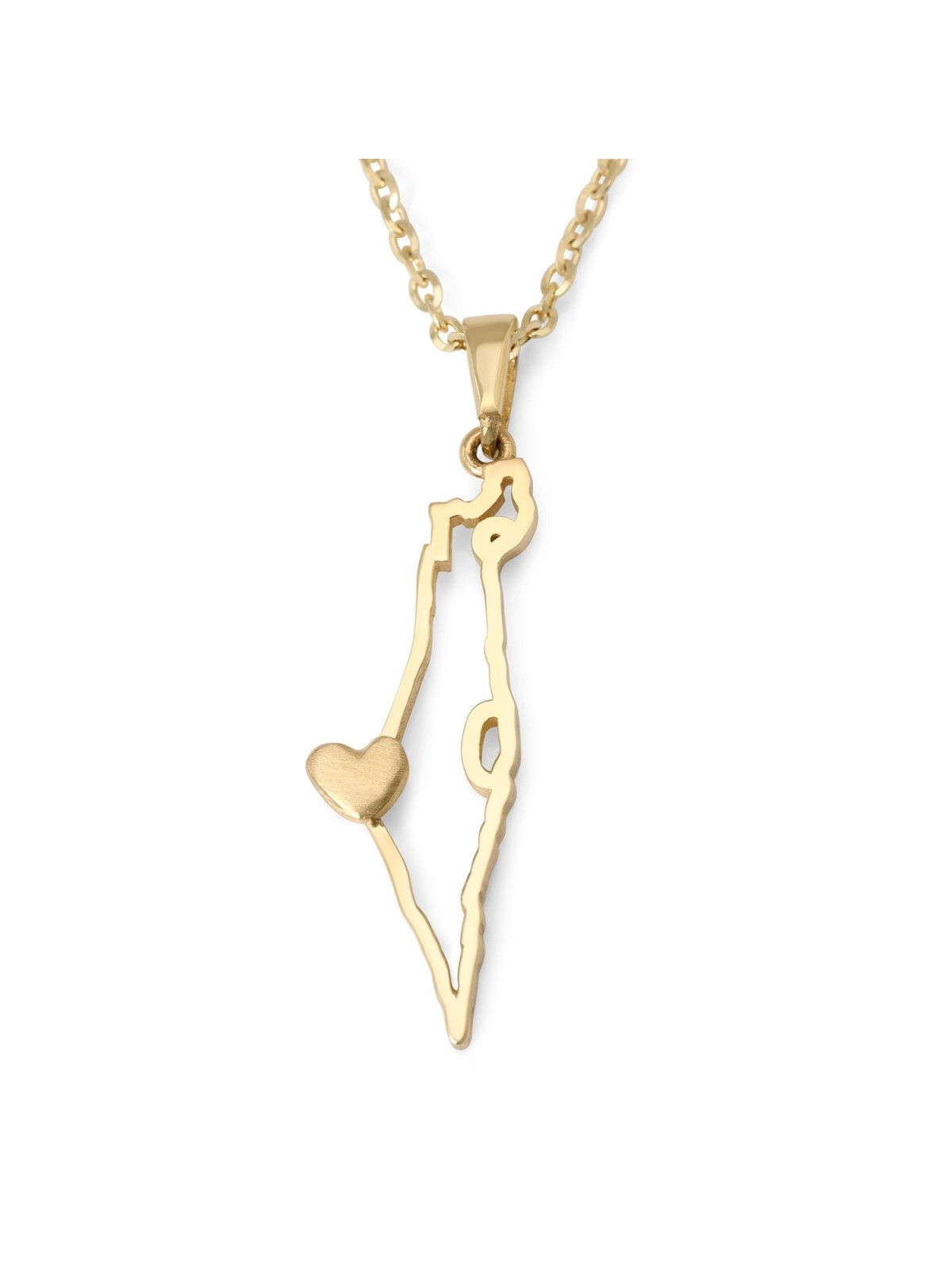 Collier pendentif carte d'Israël en or 14 carats avec cœur pour femme