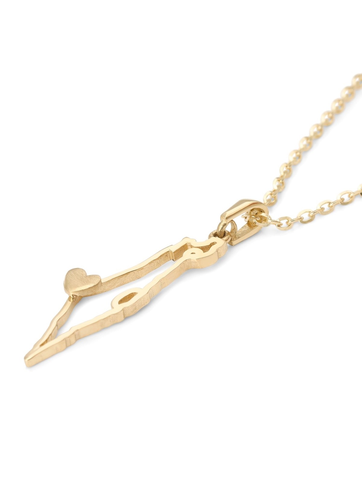 14K Gold Map of Israel with Heart Women's Pendant Necklace