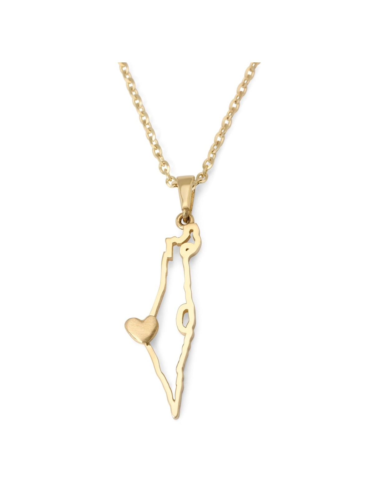 14K Gold Map of Israel with Heart Women's Pendant Necklace