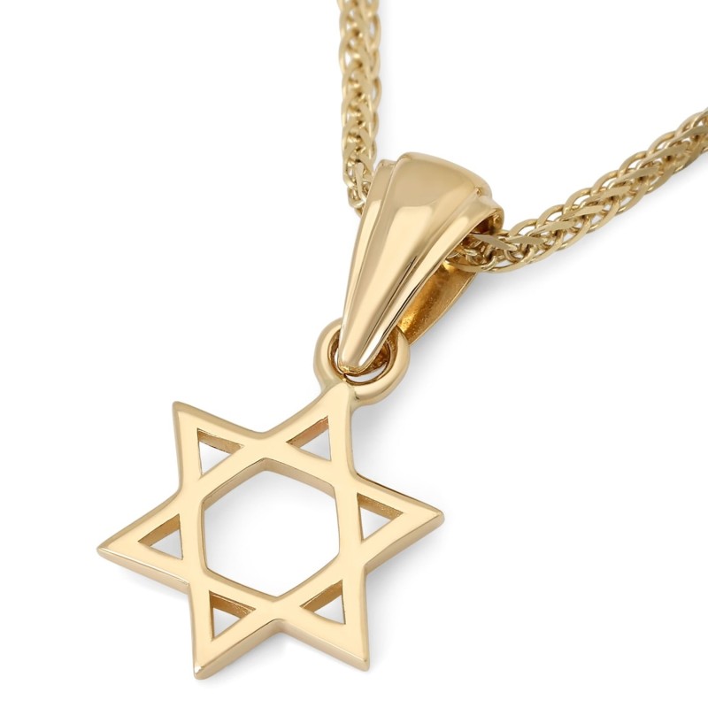 Petit pendentif étoile de David en or poli 14 carats pour femme