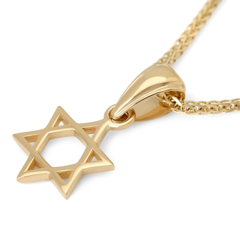 Petit pendentif étoile de David en or poli 14 carats pour femme
