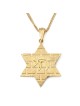 14K Gold Star of David Pendant with Western Wall Design and Chai
