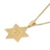 14K Gold Star of David Pendant with Western Wall Design and Chai