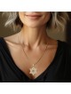 14K Gold and White Enamel Star of David Pendant with Cubic Zirconia St