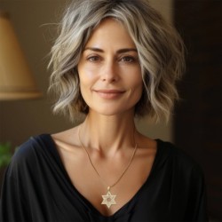 14K Gold and White Enamel Star of David Pendant with Cubic Zirconia St