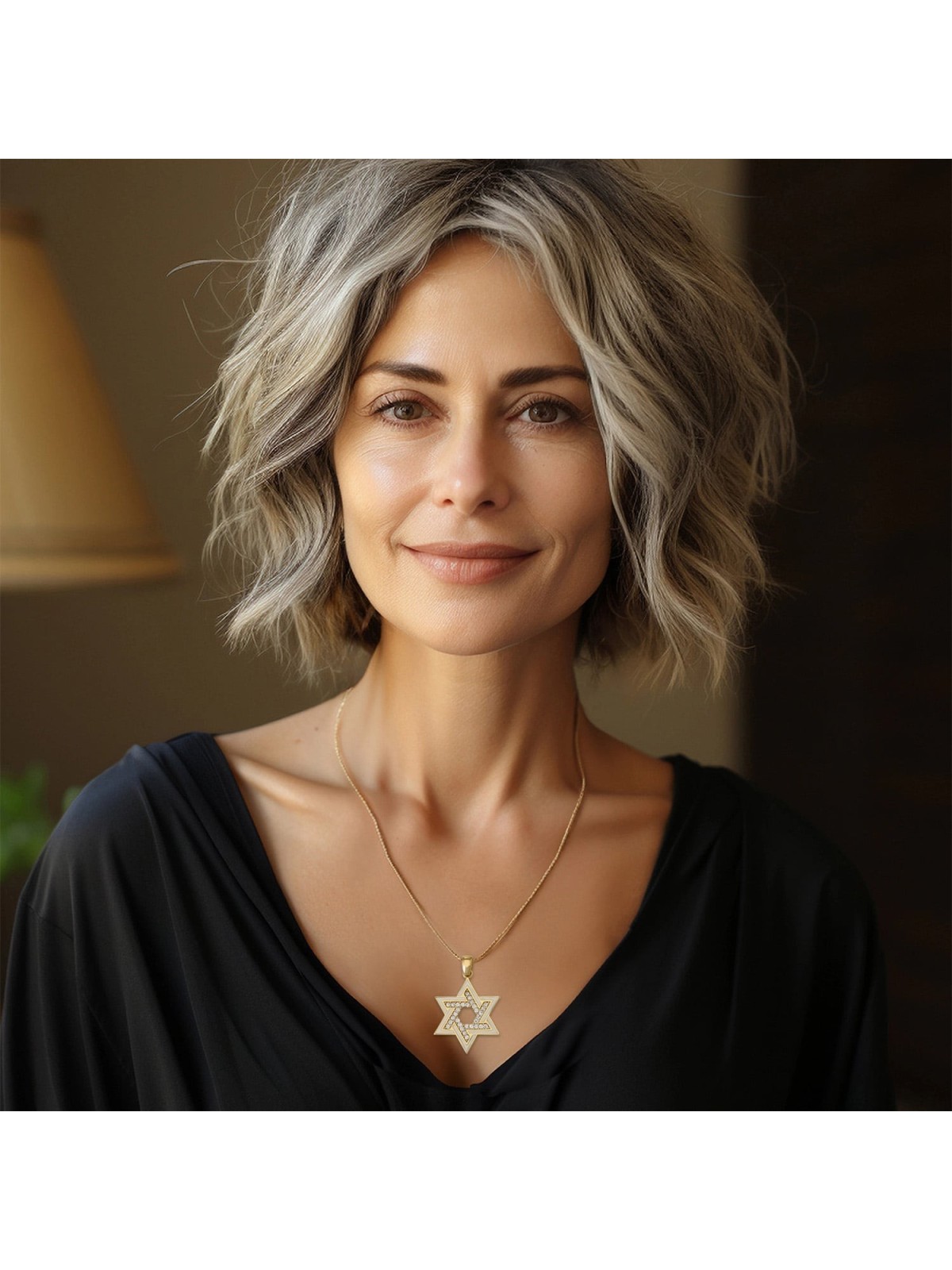 14K Gold and White Enamel Star of David Pendant with Cubic Zirconia St