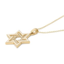 14K Gold and White Enamel Star of David Pendant with Cubic Zirconia St