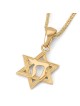 14K Yellow Gold Lined Star of David and Chai Pendant