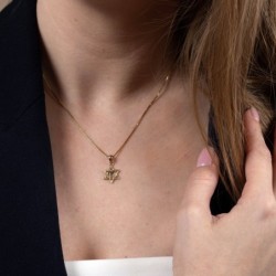 14K Yellow Gold Lined Star of David and Chai Pendant