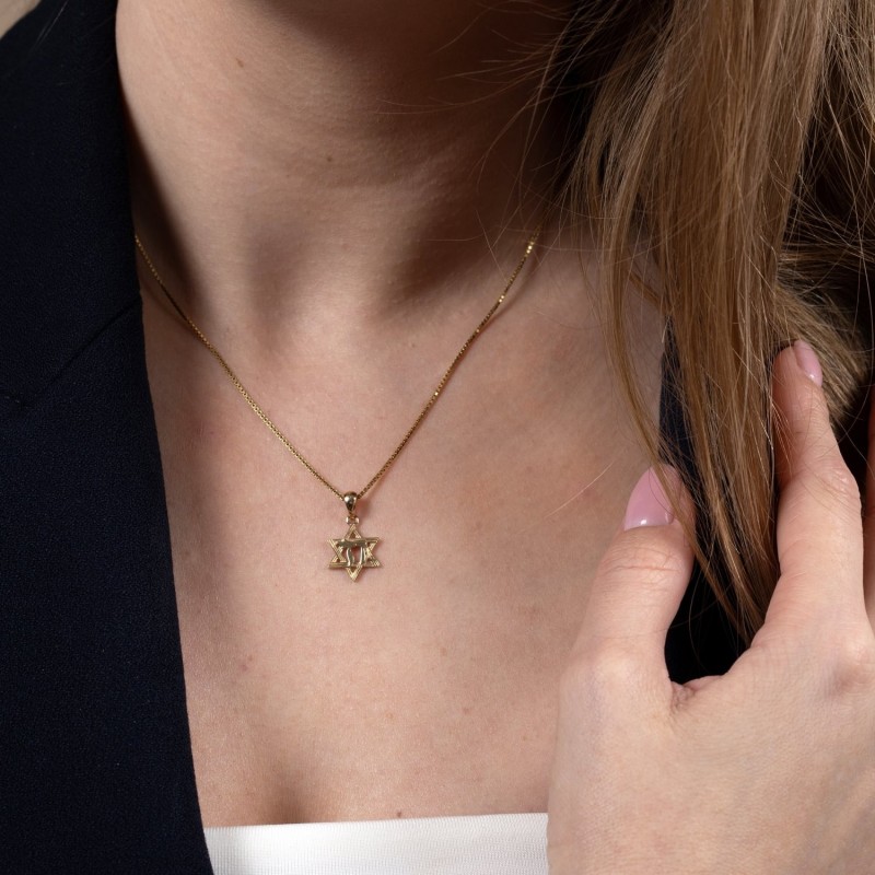 Pendentif étoile de David et Chai doublé d'or jaune 14 carats