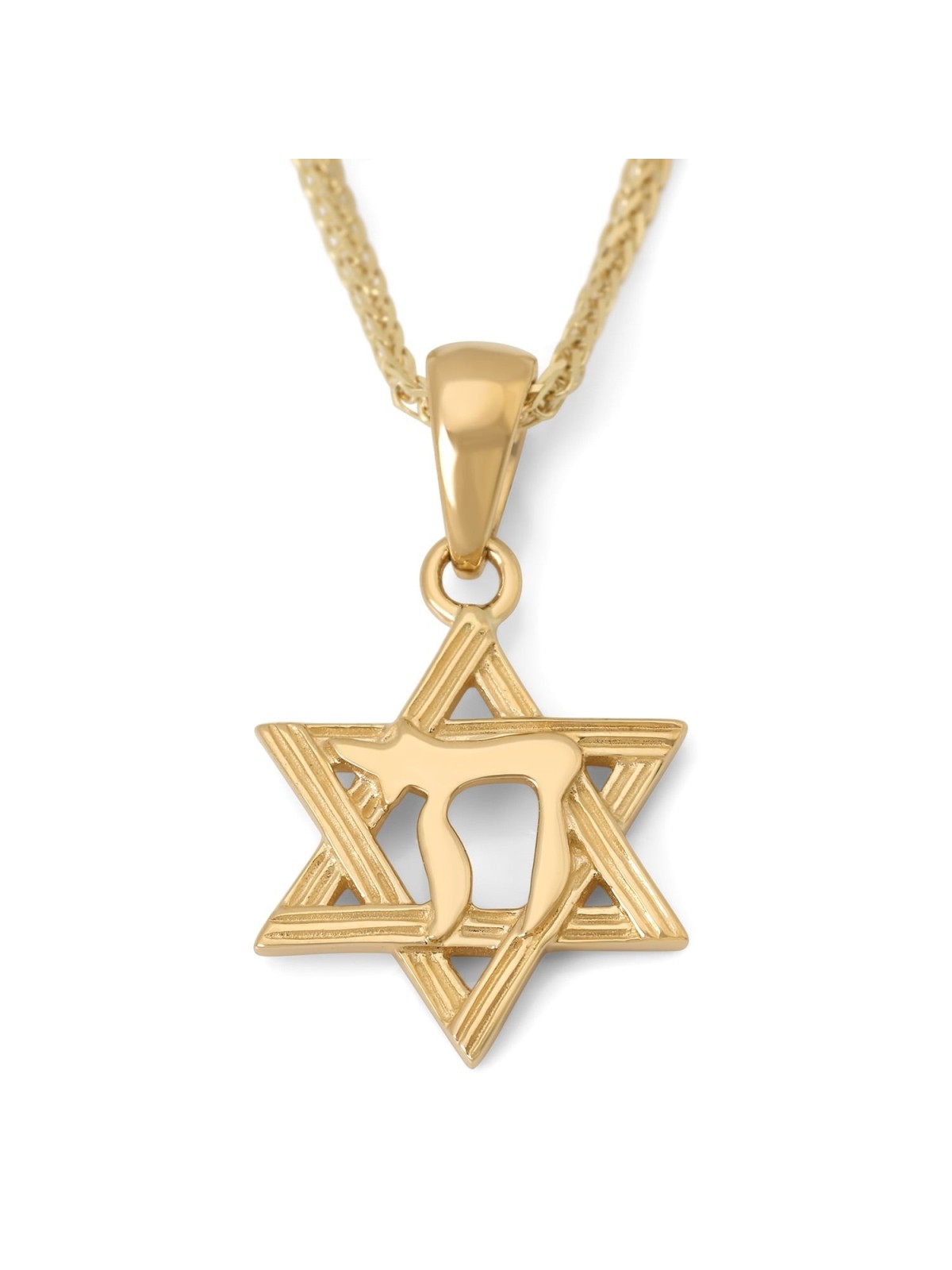 Pendentif étoile de David et Chai doublé d'or jaune 14 carats