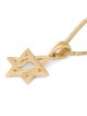 14K Yellow Gold Lined Star of David and Chai Pendant