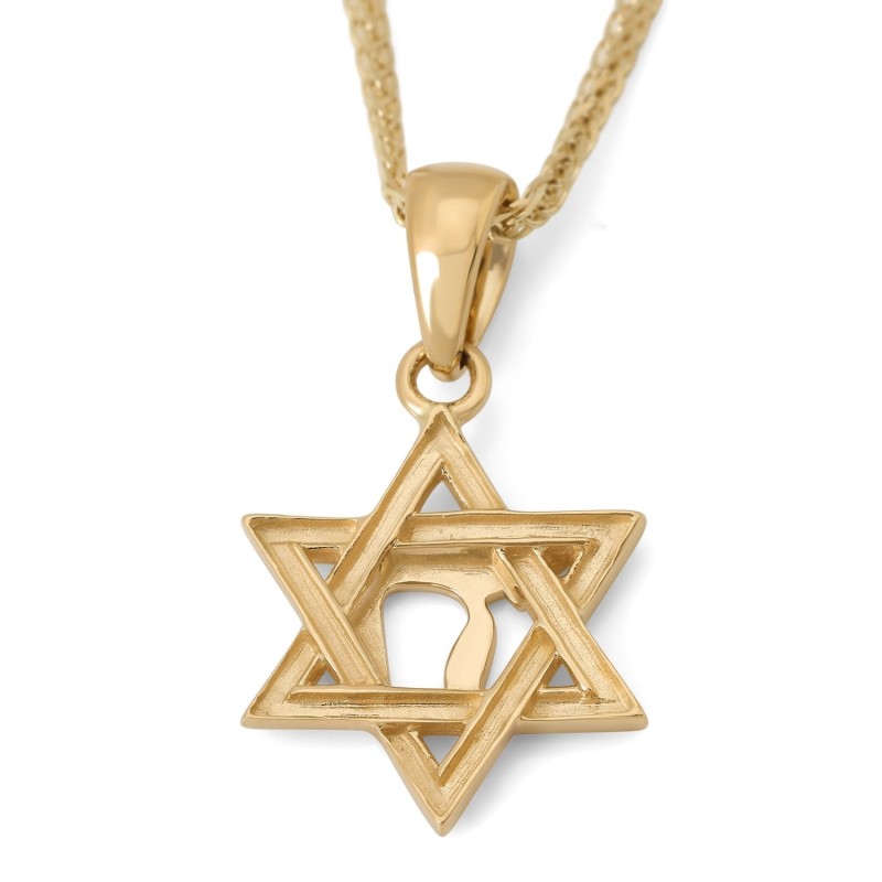 Pendentif étoile de David et Chai doublé d'or jaune 14 carats
