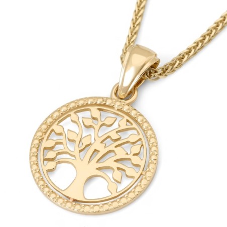 Pendentif rond arbre de vie en or jaune 14 carats pour femme