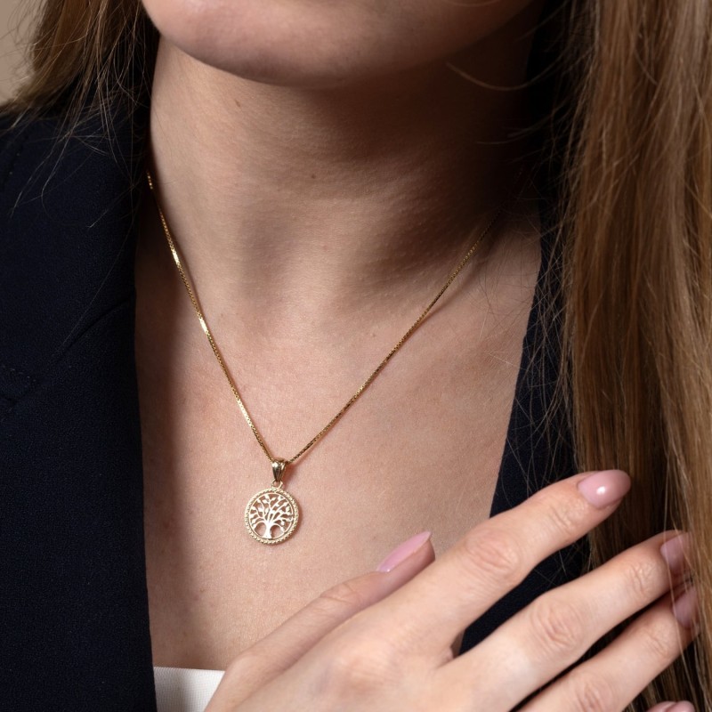 Pendentif rond arbre de vie en or jaune 14 carats pour femme
