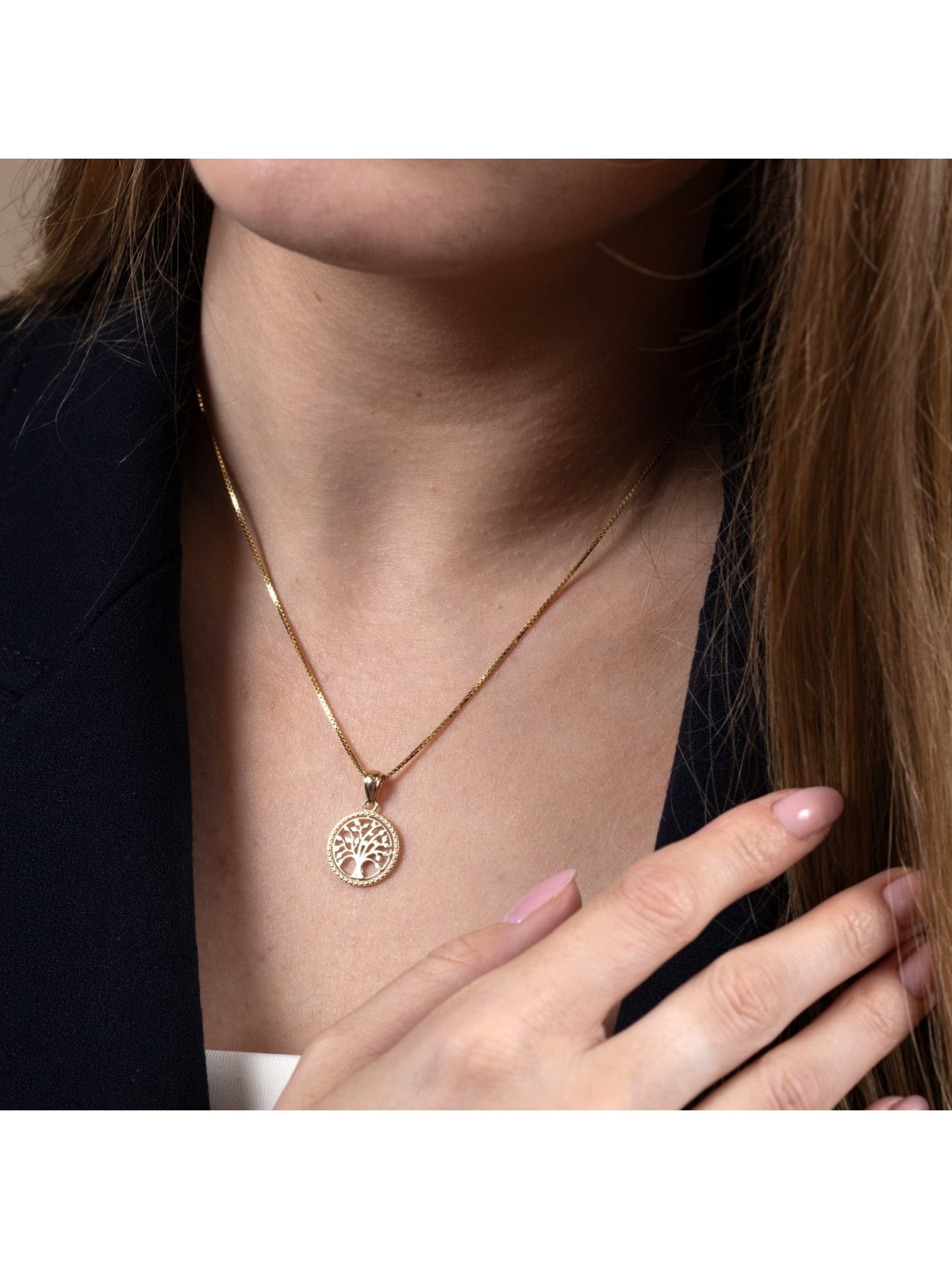 Round 14K Yellow Gold Tree of Life Pendant for Women