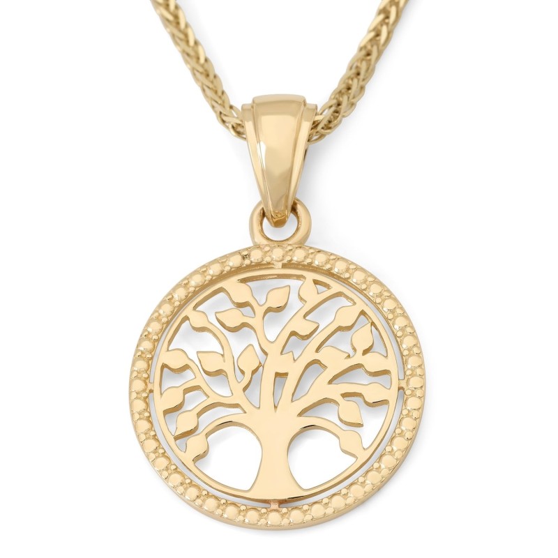 Pendentif rond arbre de vie en or jaune 14 carats pour femme