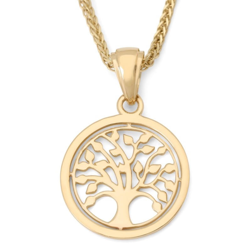 Pendentif rond arbre de vie en or jaune 14 carats pour femme