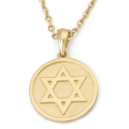 Pendentif étoile de David unisexe rond en or 14 carats
