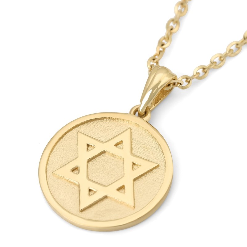 Pendentif étoile de David unisexe rond en or 14 carats